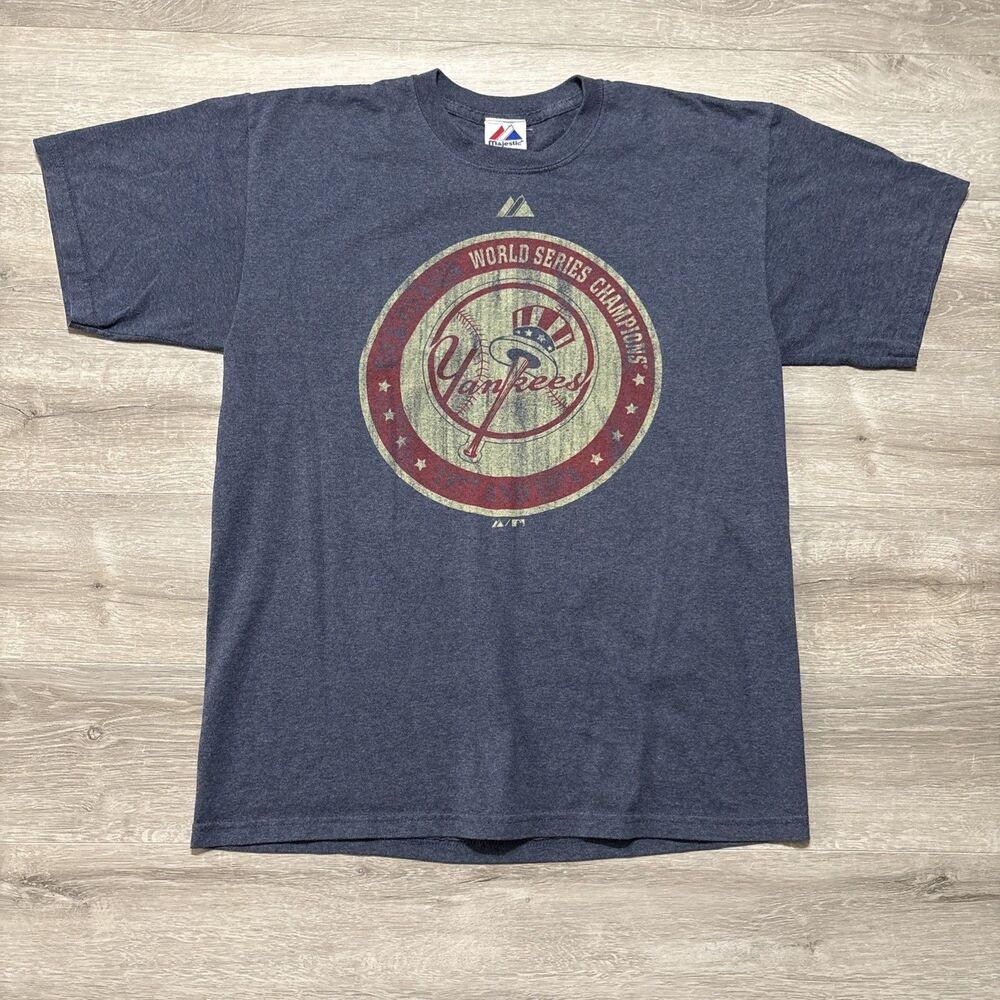 New York Yankees World Series Champs T Shirt Mens Large Majestic MLB Blue